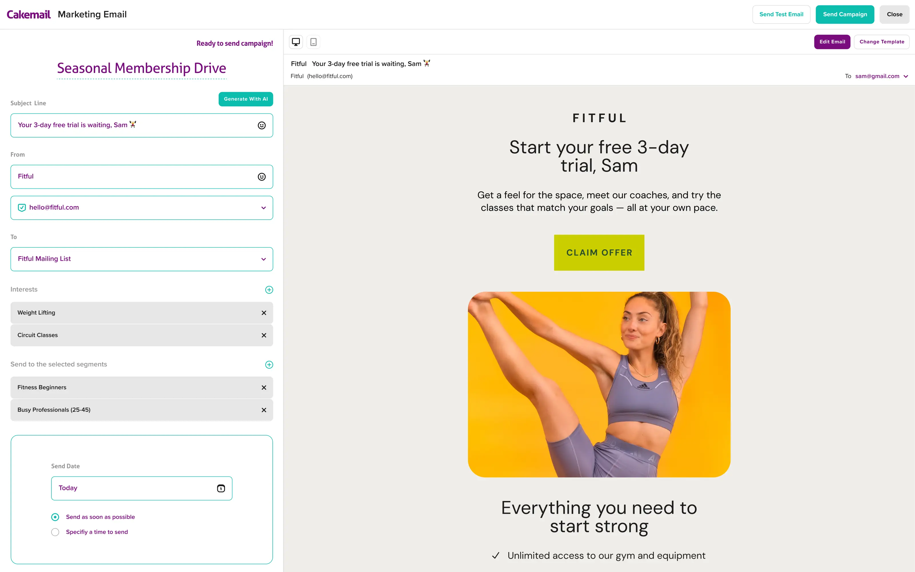Un'e-mail di marketing creata con Cakemail.
